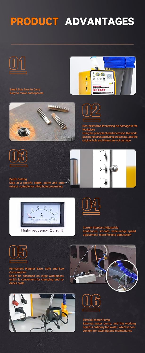 2000W 110V Portable EDM Broken Tap Remover Hard Tool Remover Tap Burning Machine Manual Up&Down(Depth Setting)