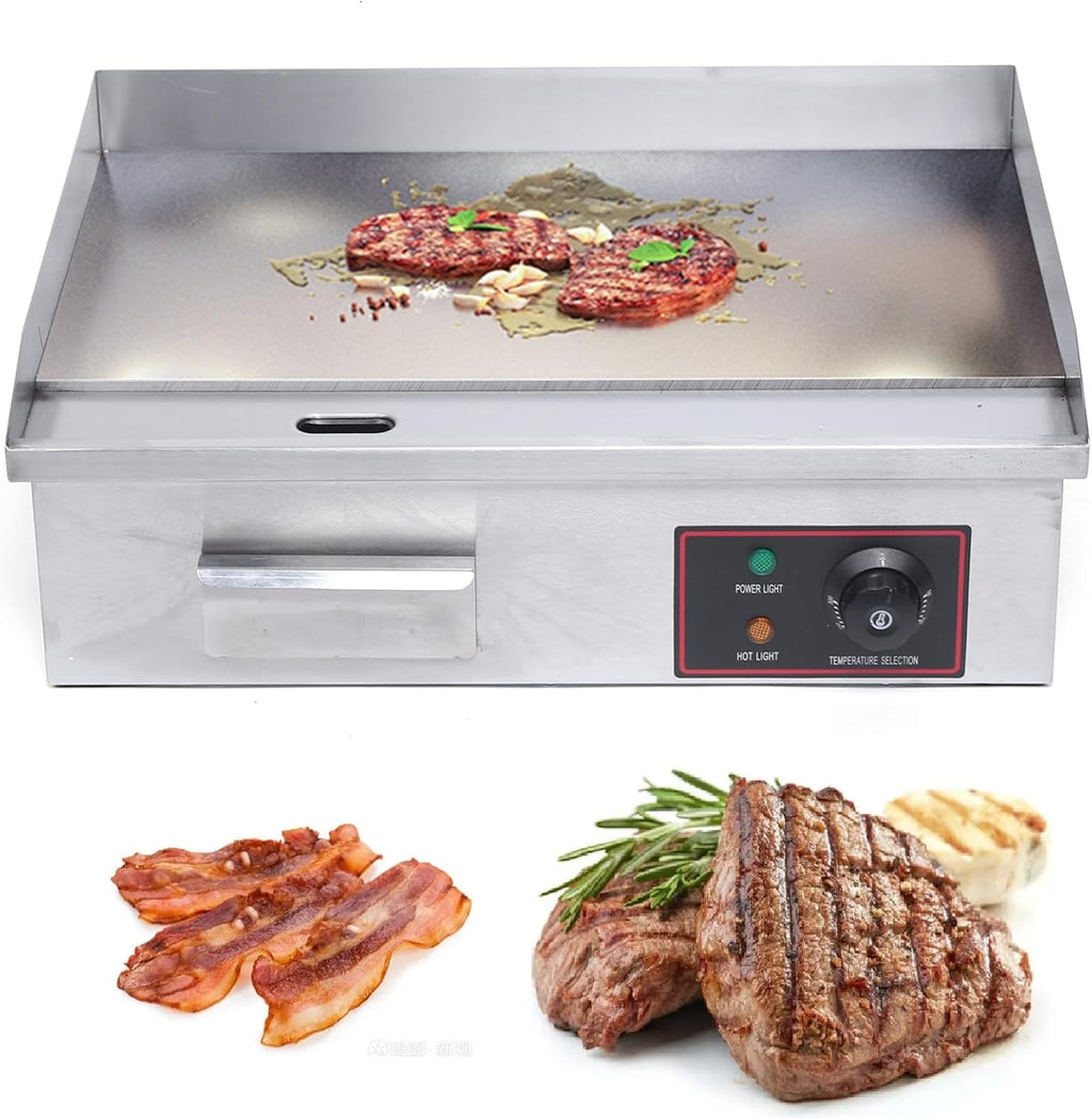 21' Commercial Electric Griddle, 1600W 110V Non-Stick Commercial Restaurant Teppanyaki Grill Stainless Steel Countertop Griddle, Adjustable Temperature Control Flat Top Grill for Restaurant