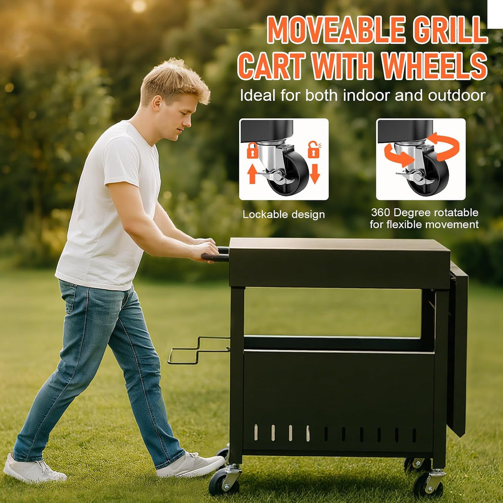 Outdoor Grill Table Cart for Blackstone 28'/36' Omnivore Griddle, 50' x 22' Large Outdoor Kitchen Island with Foldable Side Table for Blackstone 17'/22' Griddle, Home BBQ, Tailgates, Cookouts