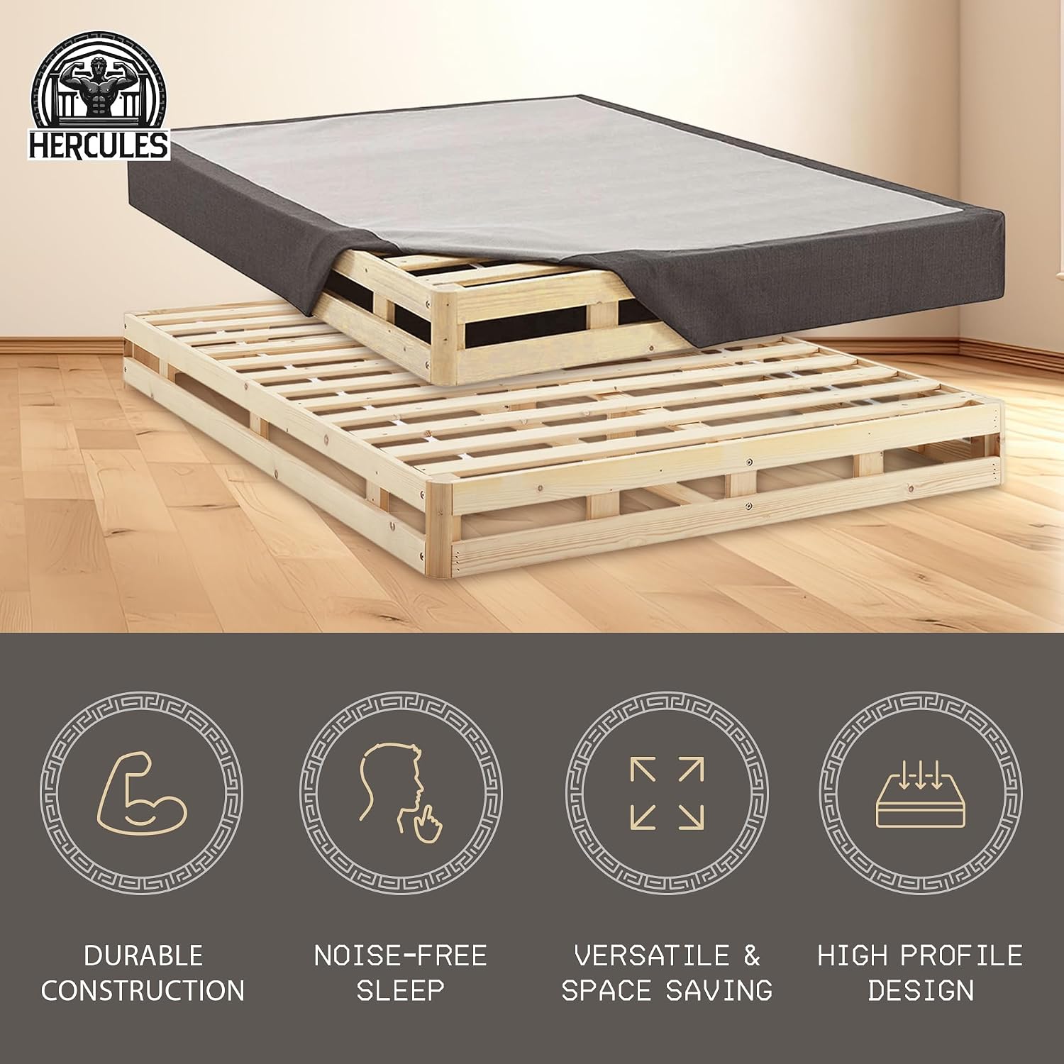 Hercules 8 Inch High Profile Foundation Mattress Box Spring Replacement, Twin