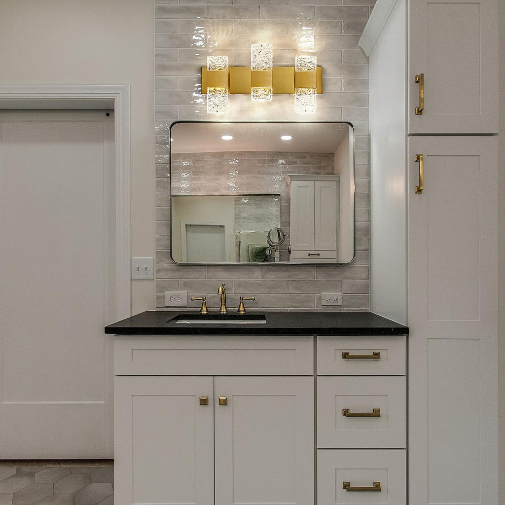 Epinl Gold Bathroom Vanity Light Fixtures Bathroom Light Fixtures Over Mirror 3-Light 4000K LED Crystal Wall Sconces Modern 30W Brushed Hardwired Wall Lights for Bathroom Bedroom Living Room