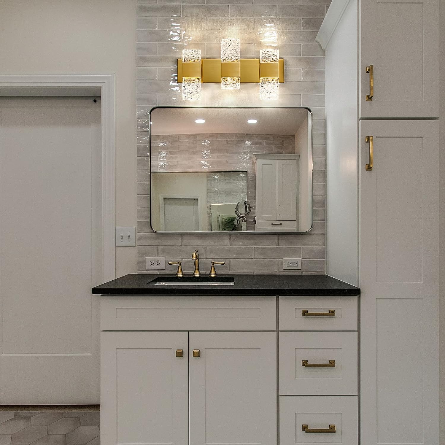 Epinl Gold Bathroom Vanity Light Fixtures Bathroom Light Fixtures Over Mirror 3-Light 4000K LED Crystal Wall Sconces Modern 30W Brushed Hardwired Wall Lights for Bathroom Bedroom Living Room