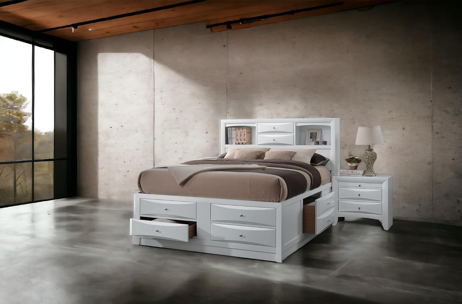 Acme Ireland Eastern King Platform Bed with Storage in White
