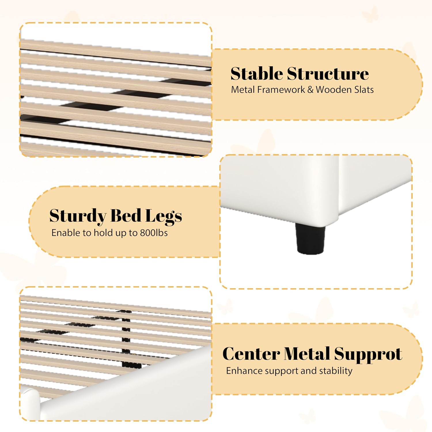 Merax PU Leather Upholstered Platform Bed with Butterfly Shaped Headboard and Footboard, Full Size Bed Frame for Bedroom, Solid Wood Slats Support, No Box Spring Needed, Easy Assembly, Beige