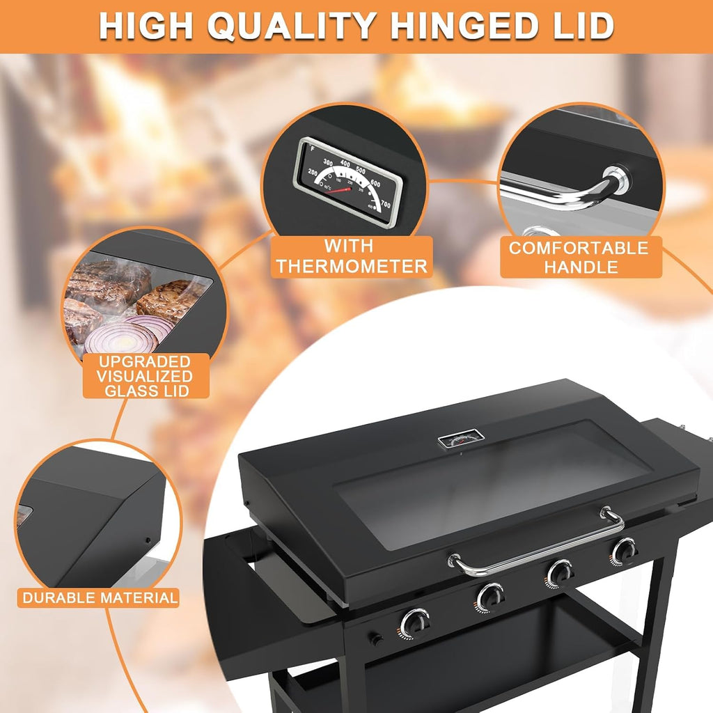 Upgrade Hinged Lid for Blackstone 36' Omnivore Griddle Hood,5856 Visualized Tempered Glass Hard Cover for Blackstone Lid 1554 2210 2177 1984 etc. 36 Omnivore Flat Top Griddle Accessories w/Thermometer