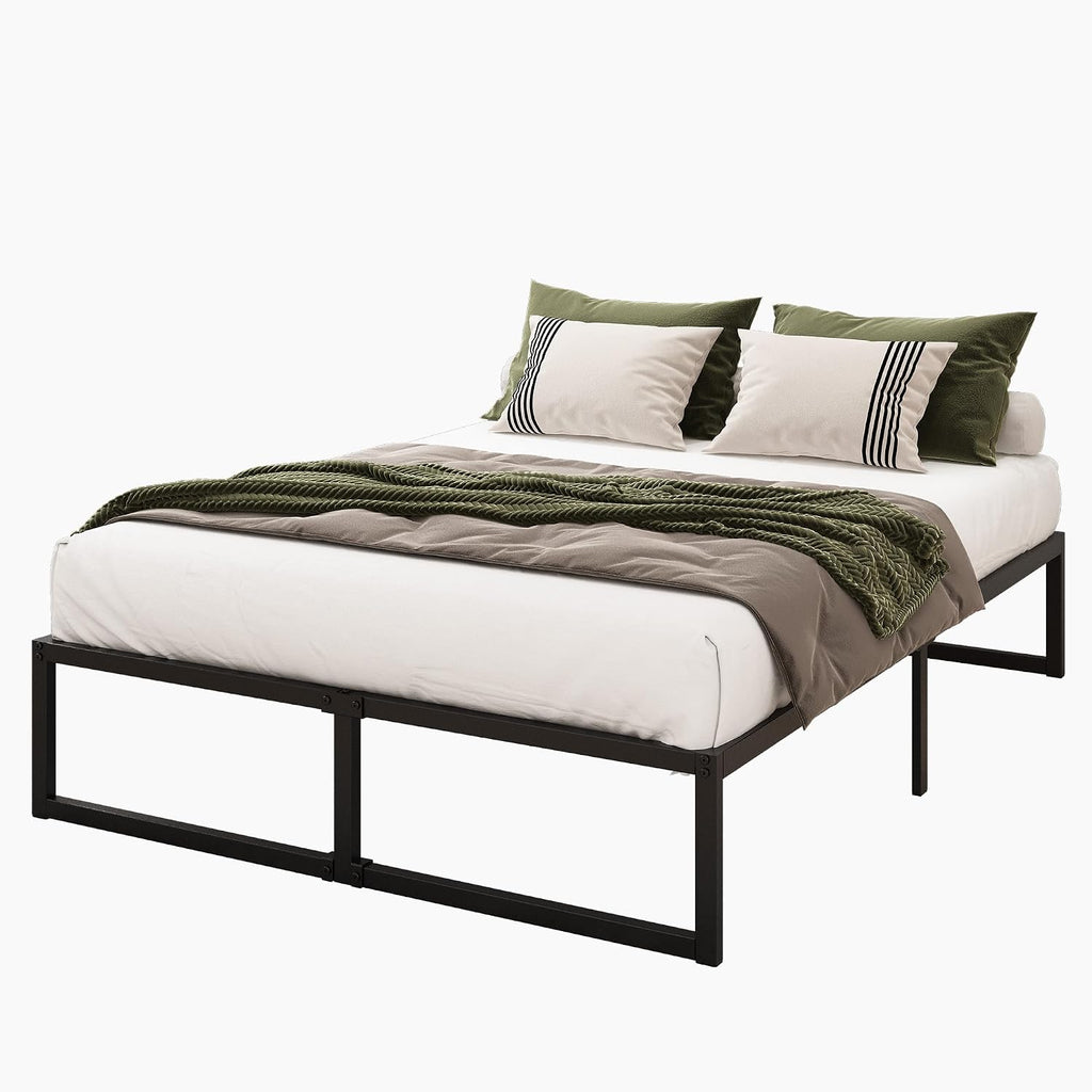 Lutown-Teen 14 Inch Full XL Size Bed Frame No Box Spring Needed, Heavy Duty XL Full Metal Platform Beds with Sturdy Steal Slats for Mattress Foundation, Easy Assembly, Noise Free, Black