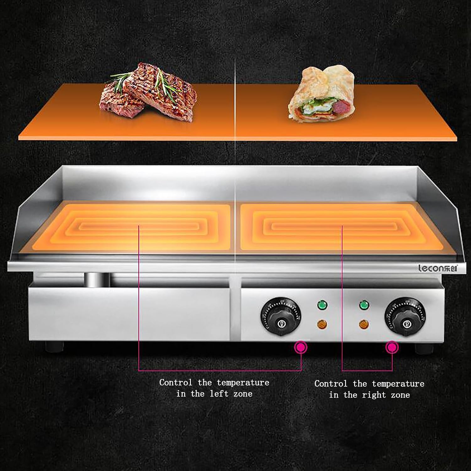 4400W Commercial Griddle Electric 29 in, 220V Countertop Griddle Flat Top Grill, Non-Stick Stainless Steel Teppanyaki Grill with Dual Temperature Control for Restaurant Kitchen