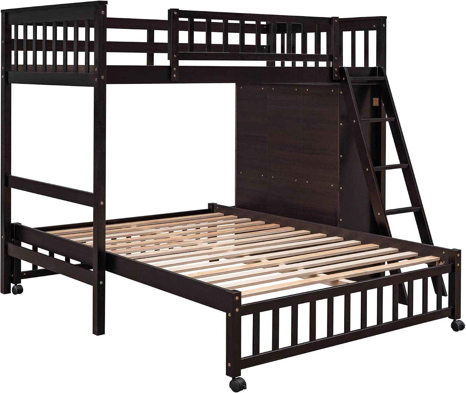 Ball & Cast Wooden Twin Over Full Bunk Bed with 6 Drawers & Flexible Shelves,Bottom Bedframe W/Wheel,Easy Assembly,Space Saving,Versatile Storage Furniture for Boy Girl Teen Compact Bedroom,Espresso