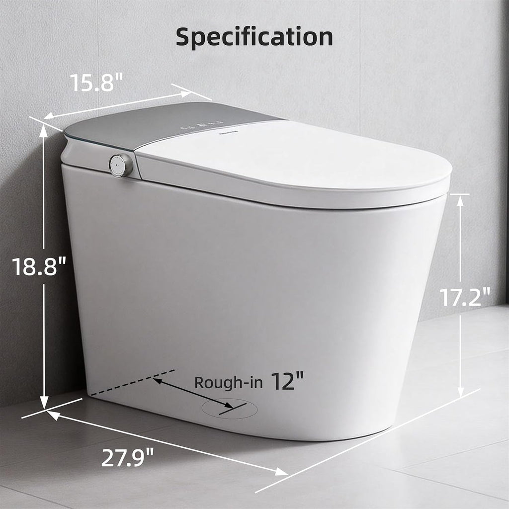 Smart Toilet with Bidet, ADA Comfort Height, UV-C Light, Foam Shield, Auto Open Close & Men's Urinal Auto Flush, Elongated Heated Seat, One Piece Bidet Toilet with Tank, RKS-X700 MAX
