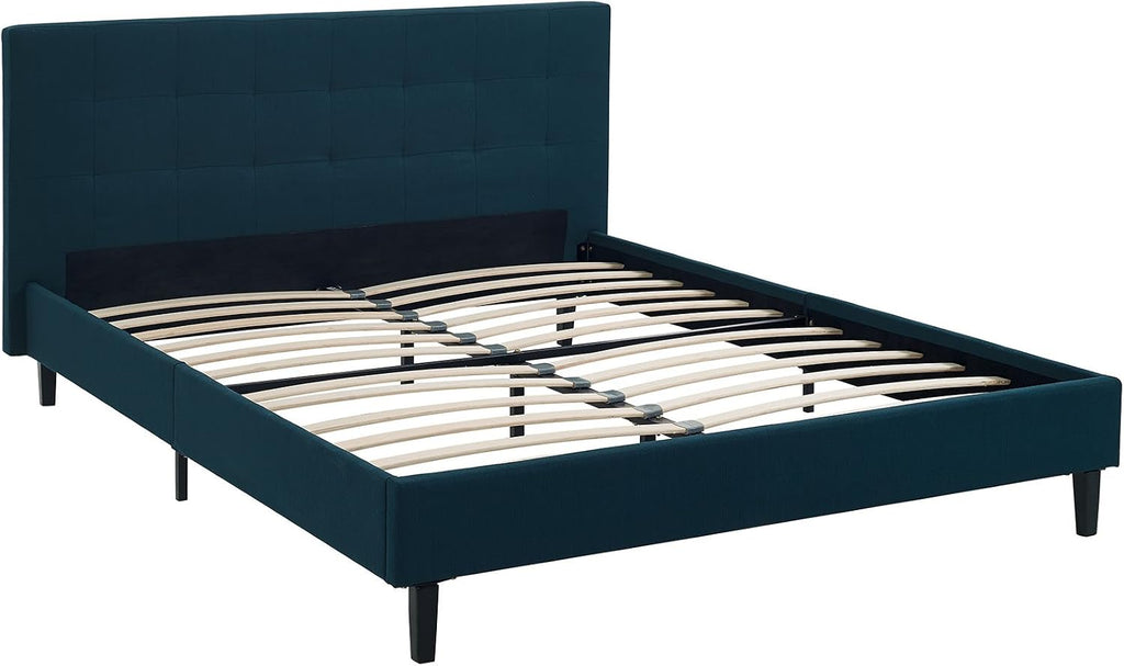 Modway Linnea Upholstered Azure Queen Platform Bed with Wood Slat Support