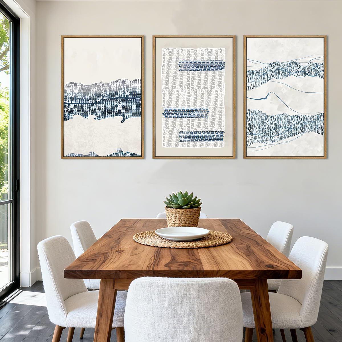 IARTTOP Large Blue Abstract Canvas Wall Art Framed 24x36 Inch Neutral Minimalist Modern Wall Art Mid Century Boho Artwork for Living Room Bedroom Office Set of 3