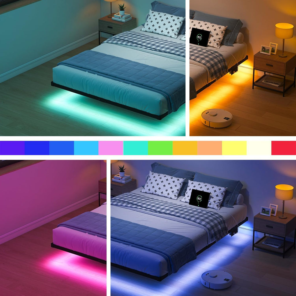 HAVONIZD Queen Floating Bed Frame with LED Lights and Charging Station - 10 inch Platform Bed Frame No Box Spring Needed, Easy Assembly