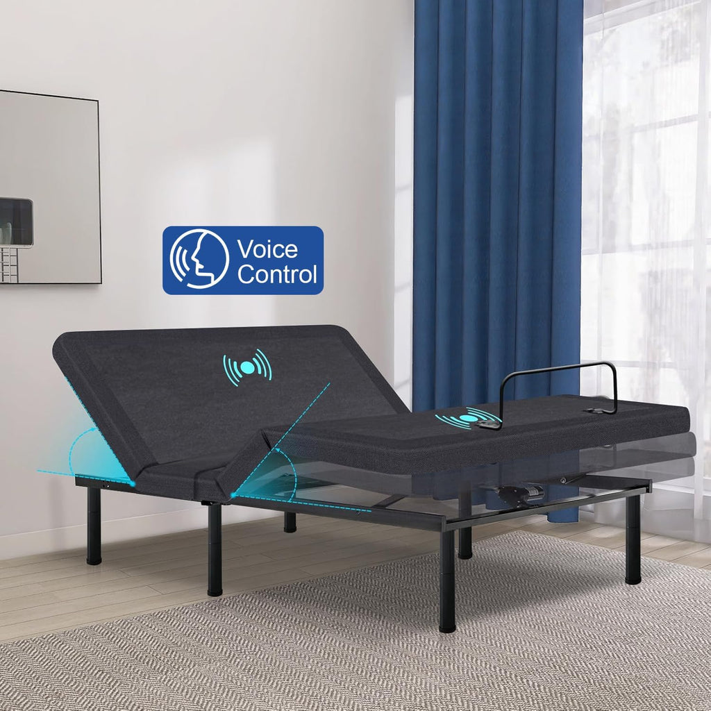Full Size Adjustable Bed Frame with Massage,14 Inch Grey Gel Memory Foam Mattress, Bed Base with Adjustable legs,Separate Head/Foot Lift,Voice control,Anti-Snore/Zero Gravity,Thickened Foam Frame