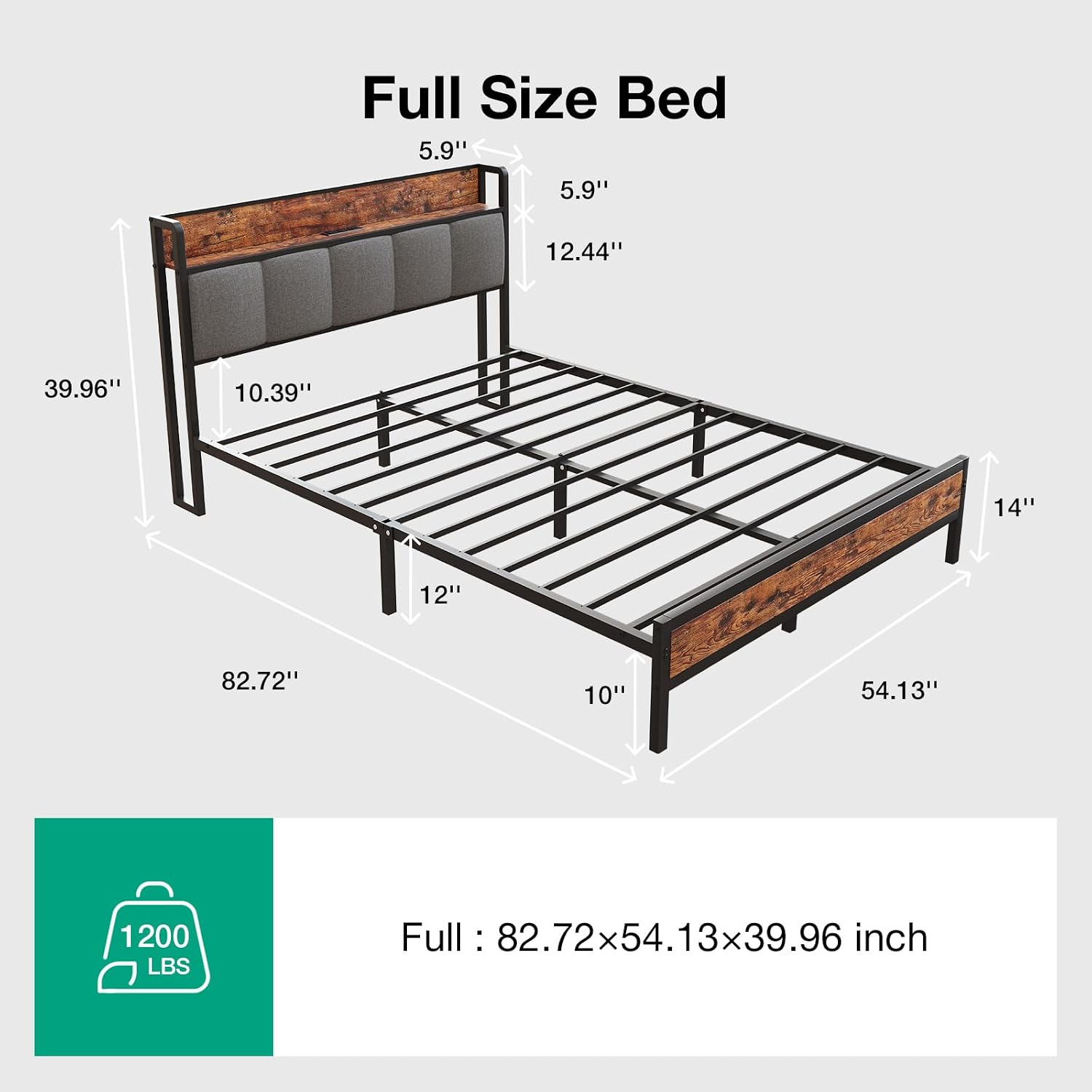 Novilla Full Size Bed Frame with Charging Station USB/Type-C & Storage Headboard, Modern Metal Platform Bed Frame, Easy Assembly, Heavy Duty Slats Support, Noise Free, No Box Spring Needed