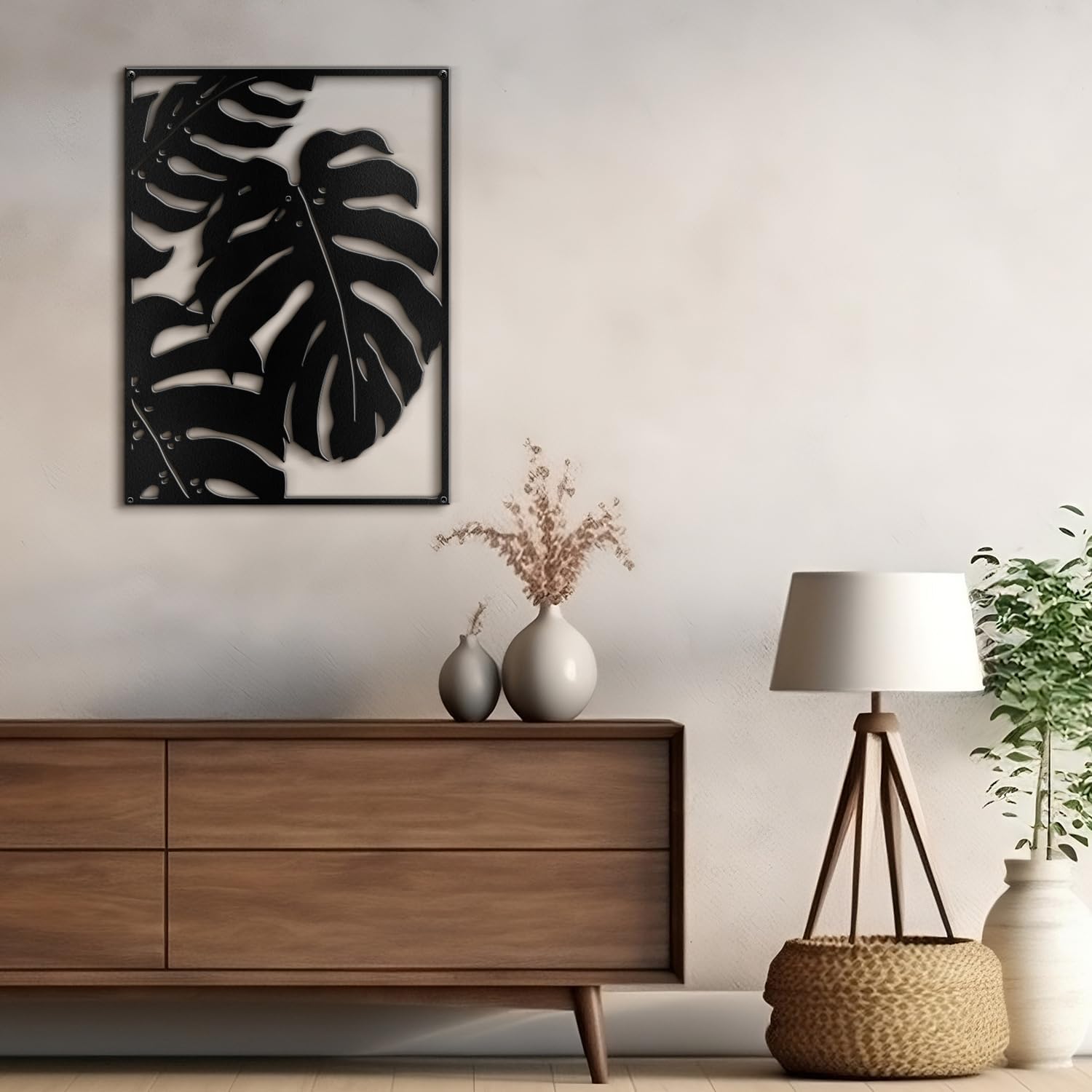 SIGNLEADER Metal Wall Art Decor Botanical Leaf Minimalist Modern Wall Sculpture Hangings Home Decoration for Living Room, Bedroom, Bathroom, Kitchen, Outdoor - 36' Black