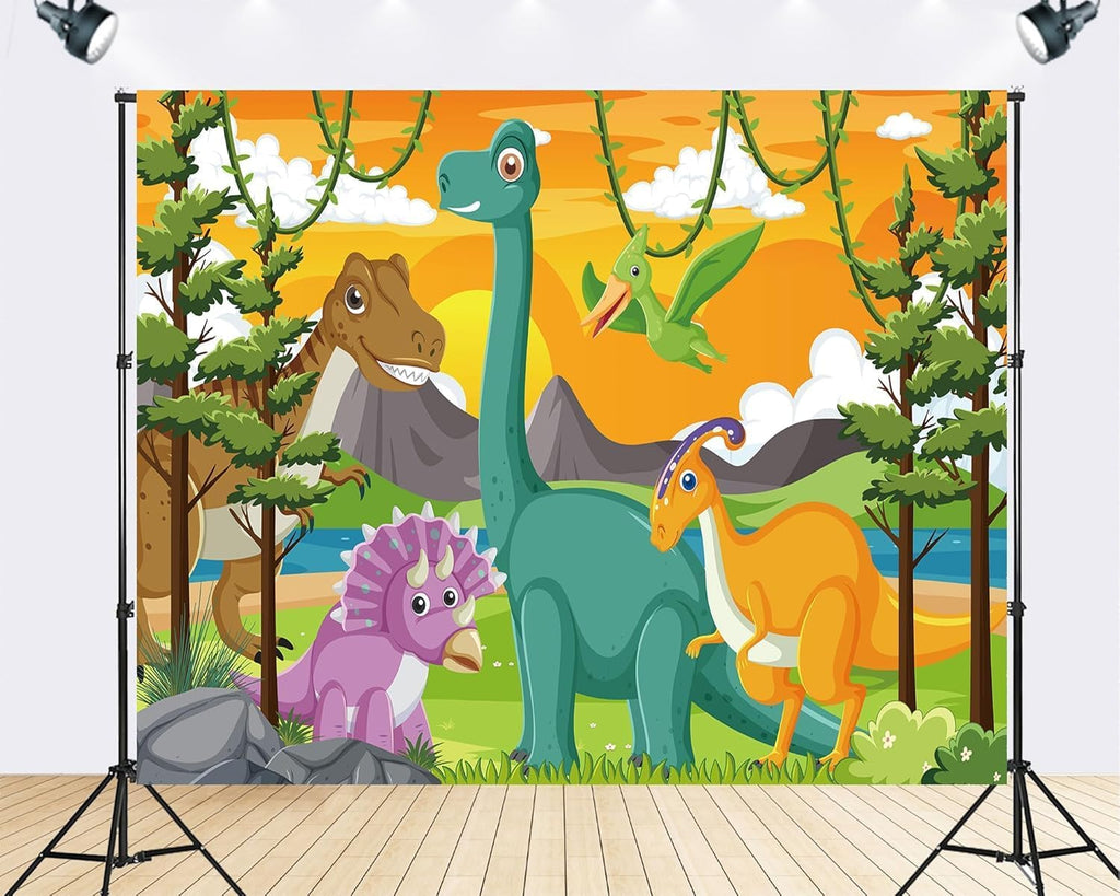 Trykid 20x10ft Dinosaur Backdrop Cartoon Dino Park Jungle Photography Background for Kids Boy Girl Birthday Party Supplies Decoration Photoshoot Studio Props Fabric