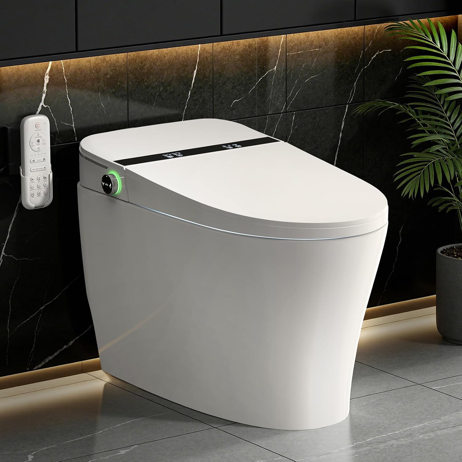 Smart Toilet With Built-in Tank Bidet, Heated Seat & Foot Sensor, Tankless Modern Elongated Electric Toilet with Warm Water Wash, Air Dryer, LED Display & 1.28 GPF