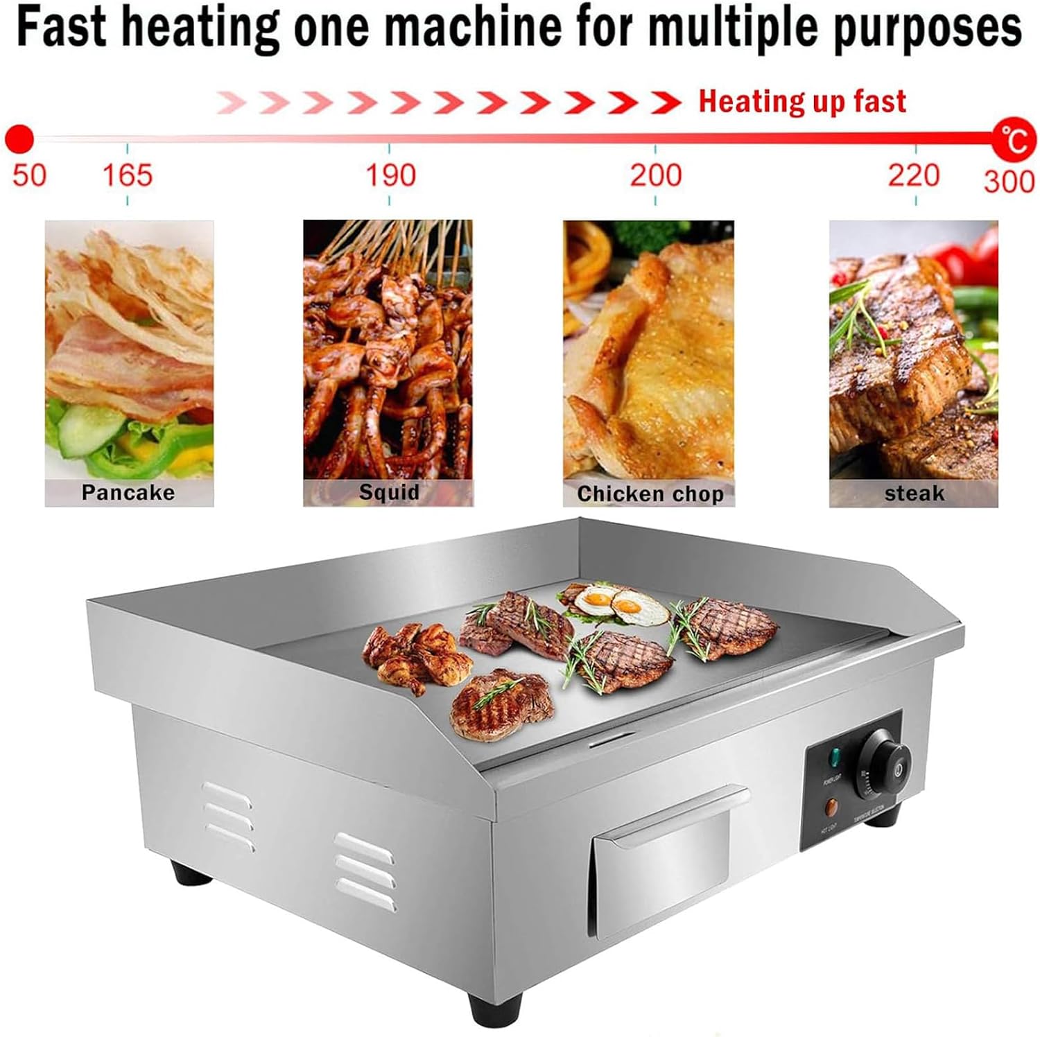 3000W Commercial Griddle, 22'X14' Electric Countertop Griddle Grill Flat Top Griddle Hot Plate Kitchen Stainless Steel Restaurant Grill with Griddle Accessories Temperature Control