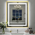30X36 Inch LED Bathroom Mirror with Lights, Gold Frame Frontlit+ Backlit Bathroom Vanity Mirror for Wall, Ultra-Clear Tempered Glass, Shatter-Proof, Anti-Fog and Memory Function, ETL Listed