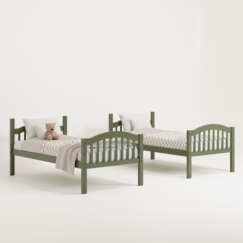 Storkcraft Long Horn Twin-Over-Twin Bunk Bed (Olive) - GREENGUARD Gold Certified, Converts to Two Twin Beds, Wood Bunk Bed for Kids Bedroom