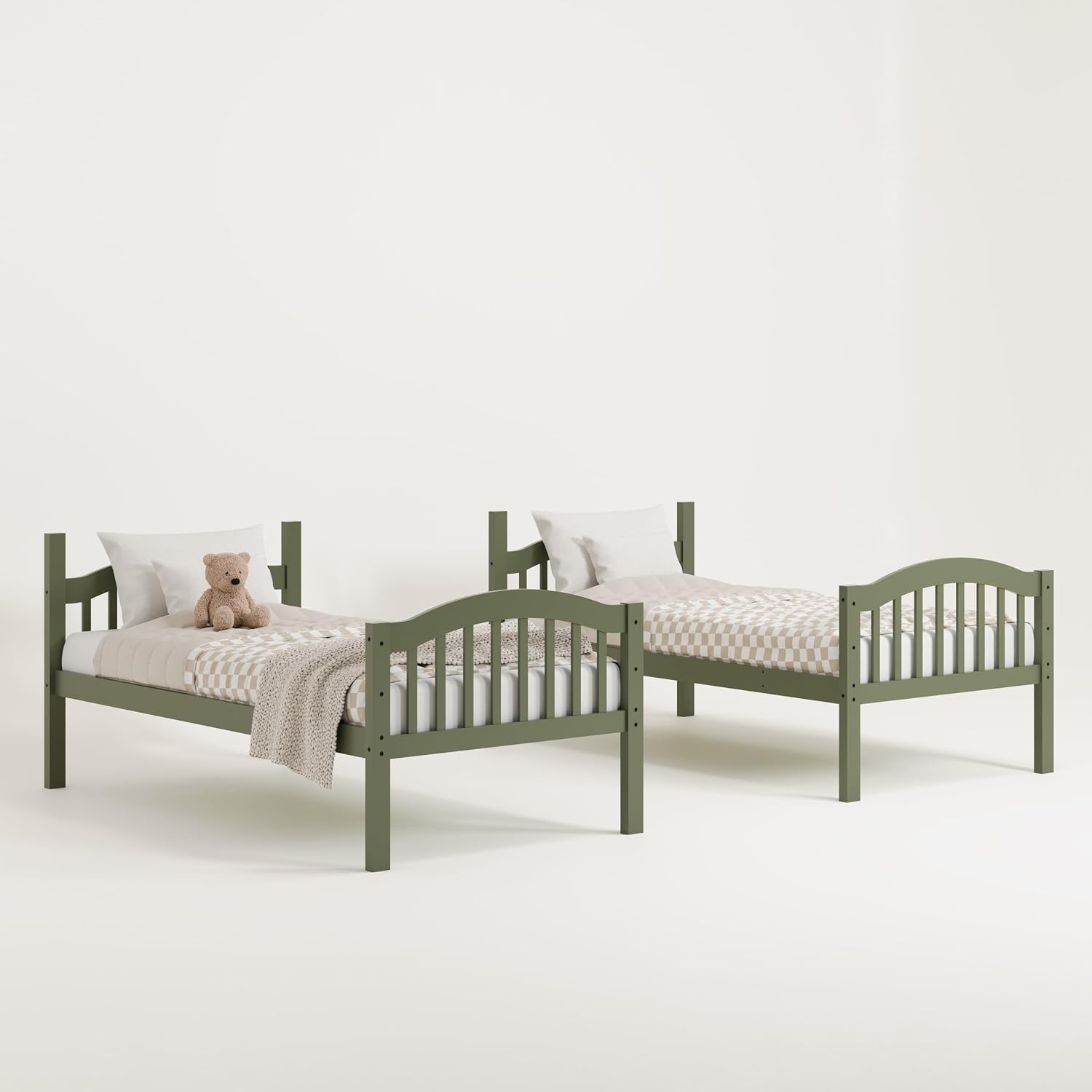 Storkcraft Long Horn Twin-Over-Twin Bunk Bed (Olive) - GREENGUARD Gold Certified, Converts to Two Twin Beds, Wood Bunk Bed for Kids Bedroom