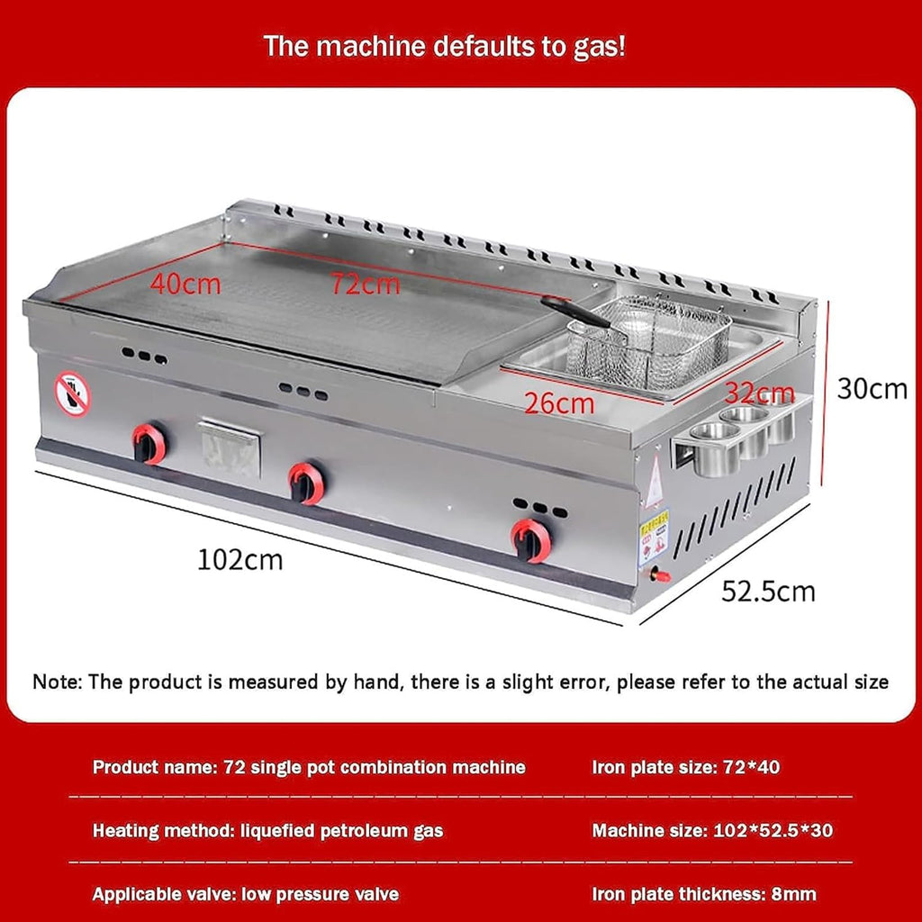 Kitchen LPG Gas Grill for Outdoor Catering Commercial Gas Griddle, Countertop Flat Top Griddle Stainless Steel Grill, Teppanyaki Fry Pan with Adjustable Temperature
