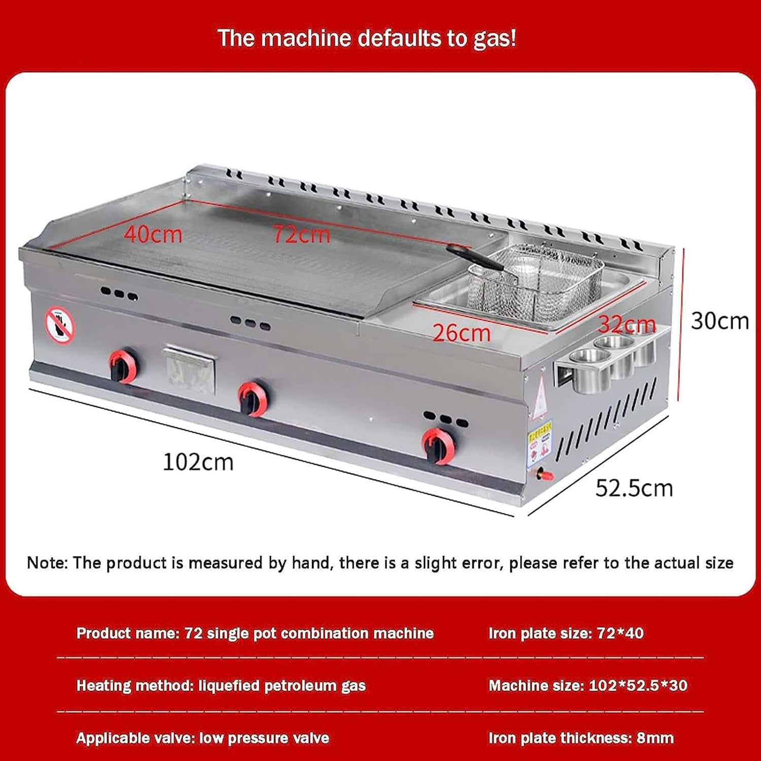 Commercial Gas Griddle for Outdoor Catering - Stainless Steel Grill with Adjustable Temperature - Countertop Flat Top Griddle for Teppanyaki Fry Pan
