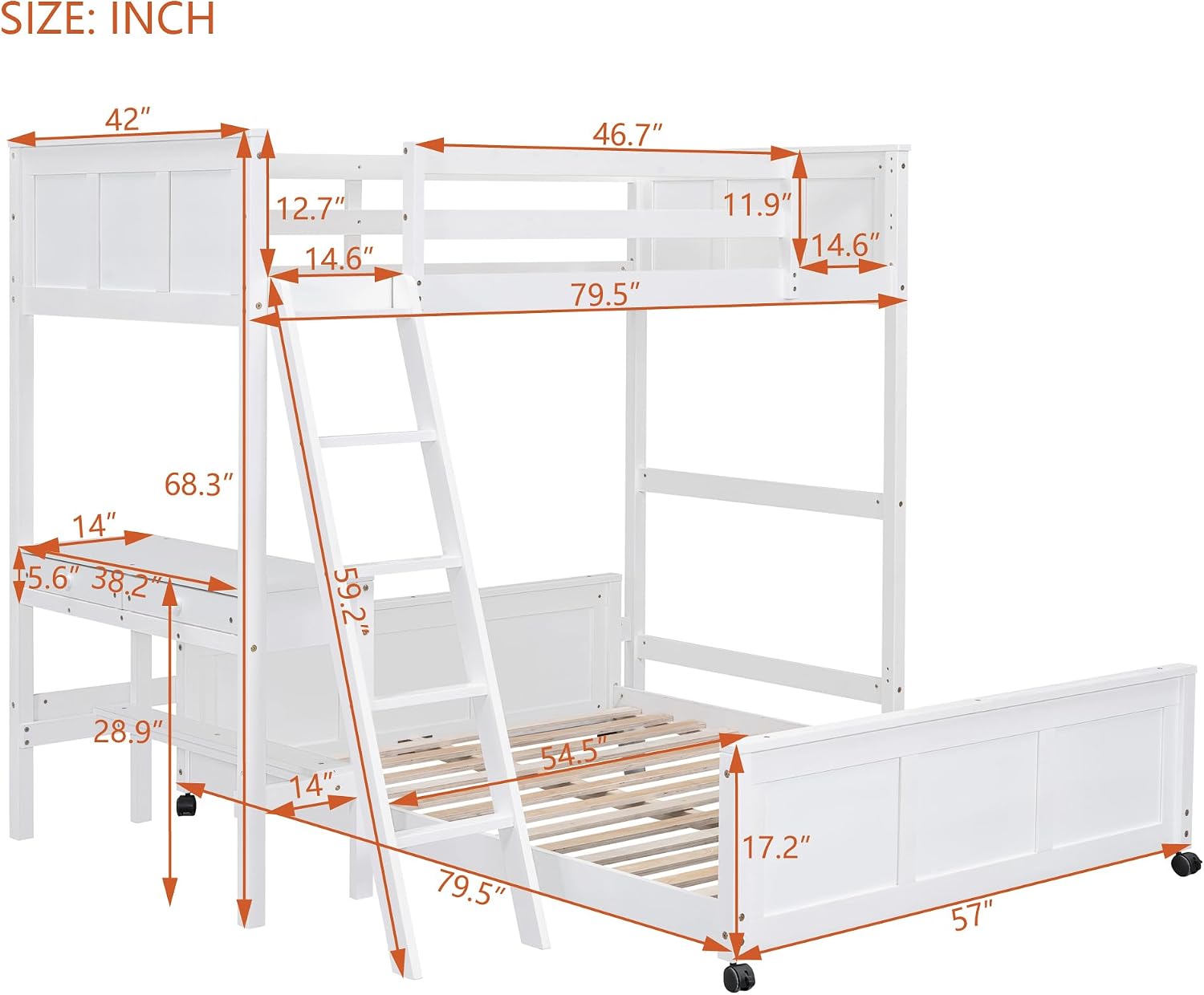 Ball & Cast Twin Over Full Bunk Bed with Safty Guardrail & Stairway,Heavy Duty Wood Loft Bedframe W/Desk & Drawers,Easy Assembly,Versatile Functional Bedroom Furniture Set for Boy Girl Teens,White