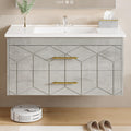 Garvee 36' Bathroom Vanity with Sink, Floating Bathroom Vanity with Ceramic Basin, 2 Large Storage Drawers with Gold Metal Handle, Modern Wall Mounted Bathroom Cabinet with Sink, Grey