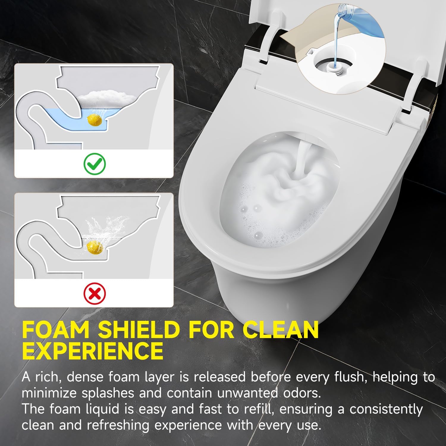 Smart Toilet with Foam Shield,1.1/1.28GPF Dual-Flush Bidet Toilet, Auto Open/Close,One-Piece Intelligent Bidet Toilet, Ultra-Wide Heated Seat,Warm Wash & Air Dry,UV Sterilization