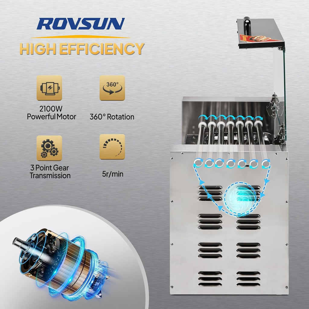 ROVSUN 2 Tier Hot Dog Roller, 36 Hot Dog 7 Rollers ETL Certified, Hot Dog Machine Sausage Grill with Dual Temp Control, Glass Cover, Light, Side Storage Box & Drip Tray for Home Commercial 2100W