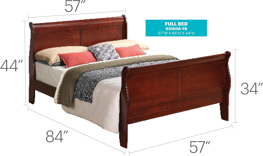 GDFStudio Full Size Wood Platform Bed Frame, Classic Sleigh Design with Curved Trim & Wood Posts,Easy Assembly, Box Spring Required,Timeless Elegant Bedroom Furniture,Cherry