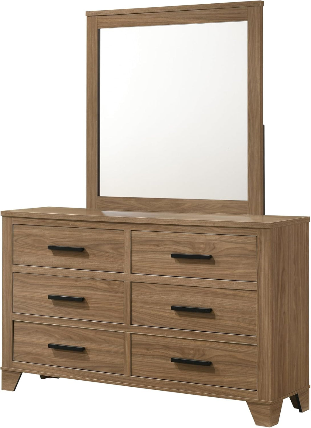 Furniture of America Nomal Modern Solid Wood 5-Piece Bedroom Set with Recessed Panel Headboard Bed, Metal Center Glide on Nightstands and Dresser with Mirror, Box Spring Needed, Queen, Chestnut Brown