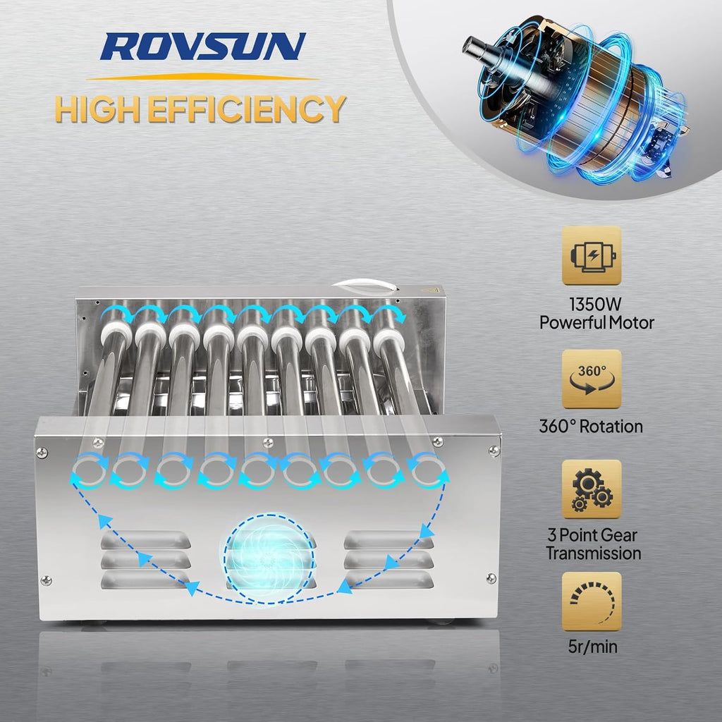ROVSUN Hot Dog Roller, 24 Hot Dog 9 Rollers ETL Certified, Hot Dog Machine Sausage Grill Cooker with Dual Temp Control, Glass Cover, LED, Side Storage Box, Shelf & Drip Tray for Home Commercial 1350W