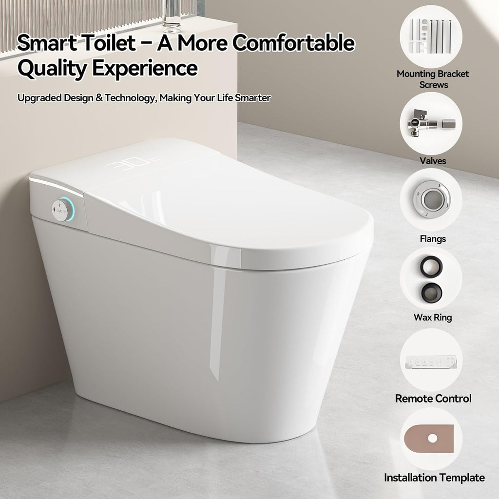 Smart Toilet,One Piece Toilet with Bidet Built In,Dryer & Warm Water - Ceramic Toilet with Sensing Distance, Auto Open/Close Seat,White