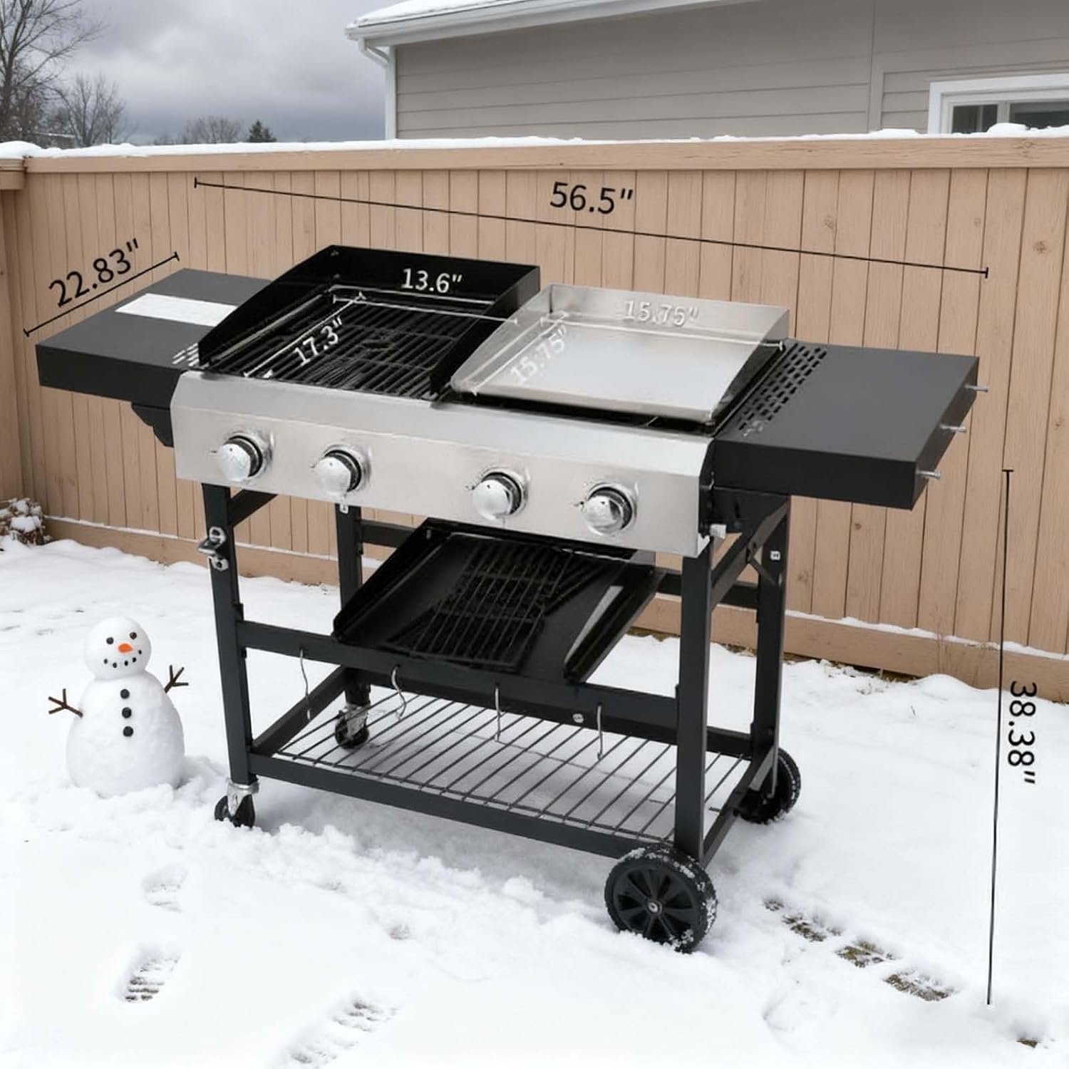 Grill Propane,Expert Gas & Griddle Combo, 2-Burner Outdoor Cooking BBQ with Cover for Camping, Tailgating, Black & Silver
