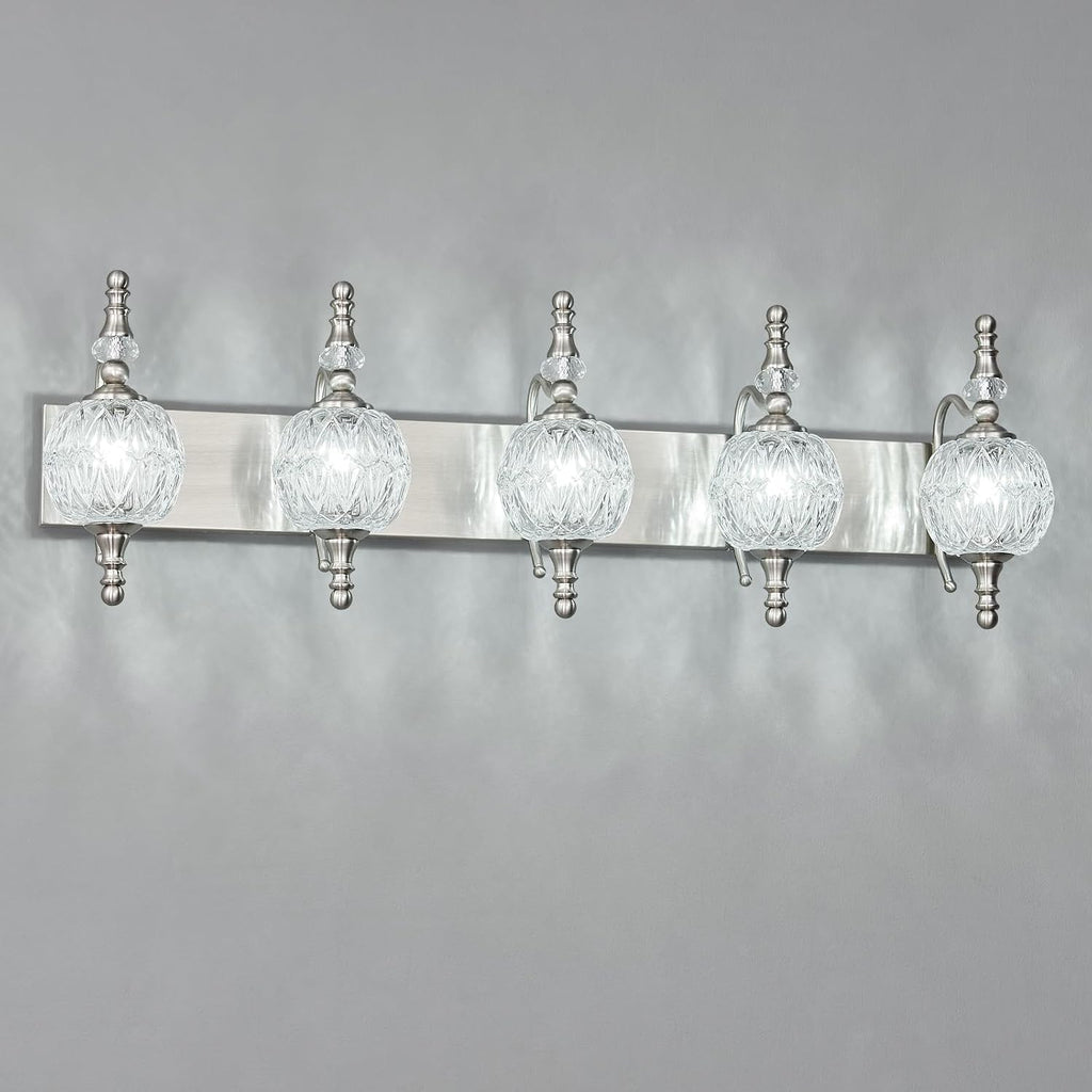 Modern Crystal Bathroom Vanity Lights Fixtures Over Mirror Brushed Nickel Vintage 5-Lights 36 Inch Bathroom Light Fixtures Glass Crystal Vanity Lights