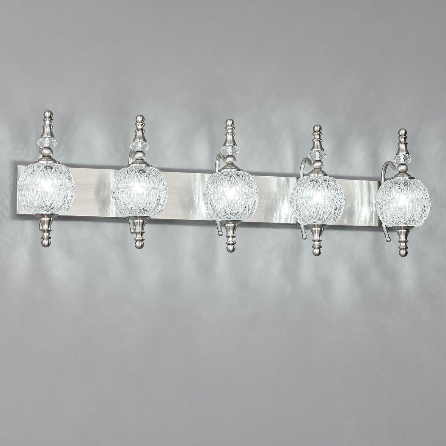 Modern Crystal Bathroom Vanity Lights Fixtures Over Mirror Brushed Nickel Vintage 5-Lights 36 Inch Bathroom Light Fixtures Glass Crystal Vanity Lights