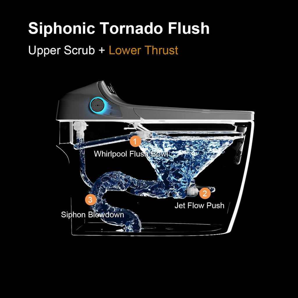 Smart Toilet with Elongated Bidet, Auto Open & Close, Auto Flush,Warm water massage, Heated Seat,Movement Drying, Night Light, Wireless Remote Control.