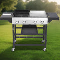 4-Burner Propane Gas Grill and Griddle Combo, Stainless Steel Propane Grill 36,900 BTU Outdoor Cabinet Style with Wheels, Wire Rack and Two Foldable Side Table (2 Grill Pans + 2 Grills)