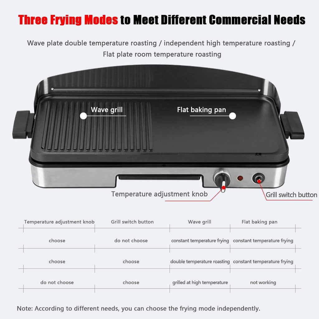 Electric Griddle Commercial Counter Top Half Flat Hotplate, 1750W Electric Flat Top Grill, Stainless Steel Electric Countertop Griddle W/Drip Hole, 110~240V Countertop Griddle for Pancake