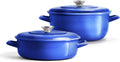Merten & Storck 3.7QT & 5.5QT Dutch Ovens with Lids, 4 Piece Cookware Set, European Crafted Enameled Iron Stockpot, Induction & All Cooktops, Braising, Stews, Roasting, Slow Cooking, Sourdough, Cobalt Blue