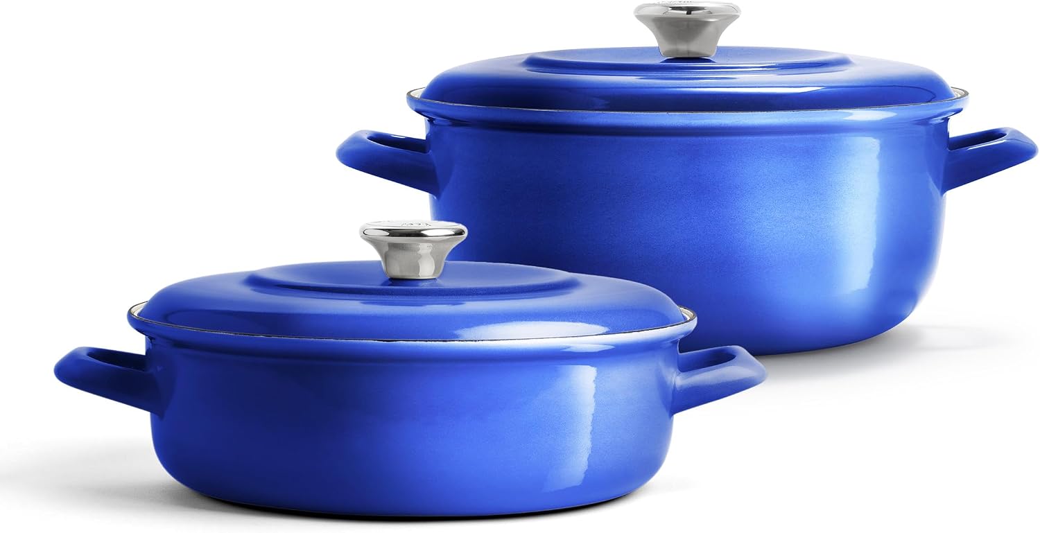Merten & Storck 3.7QT & 5.5QT Dutch Ovens with Lids, 4 Piece Cookware Set, European Crafted Enameled Iron Stockpot, Induction & All Cooktops, Braising, Stews, Roasting, Slow Cooking, Sourdough, Cobalt Blue