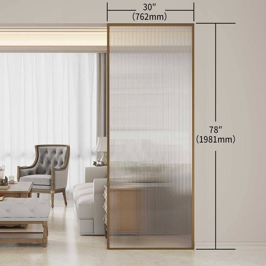 Dimaris Shower Door 30' X 78' Clear Tempered Fluted Glass Framed Shower Screen Door Shower Glass Panel for Walk-in Bathroom Shower, Nano Coating, Rose Gold Finish