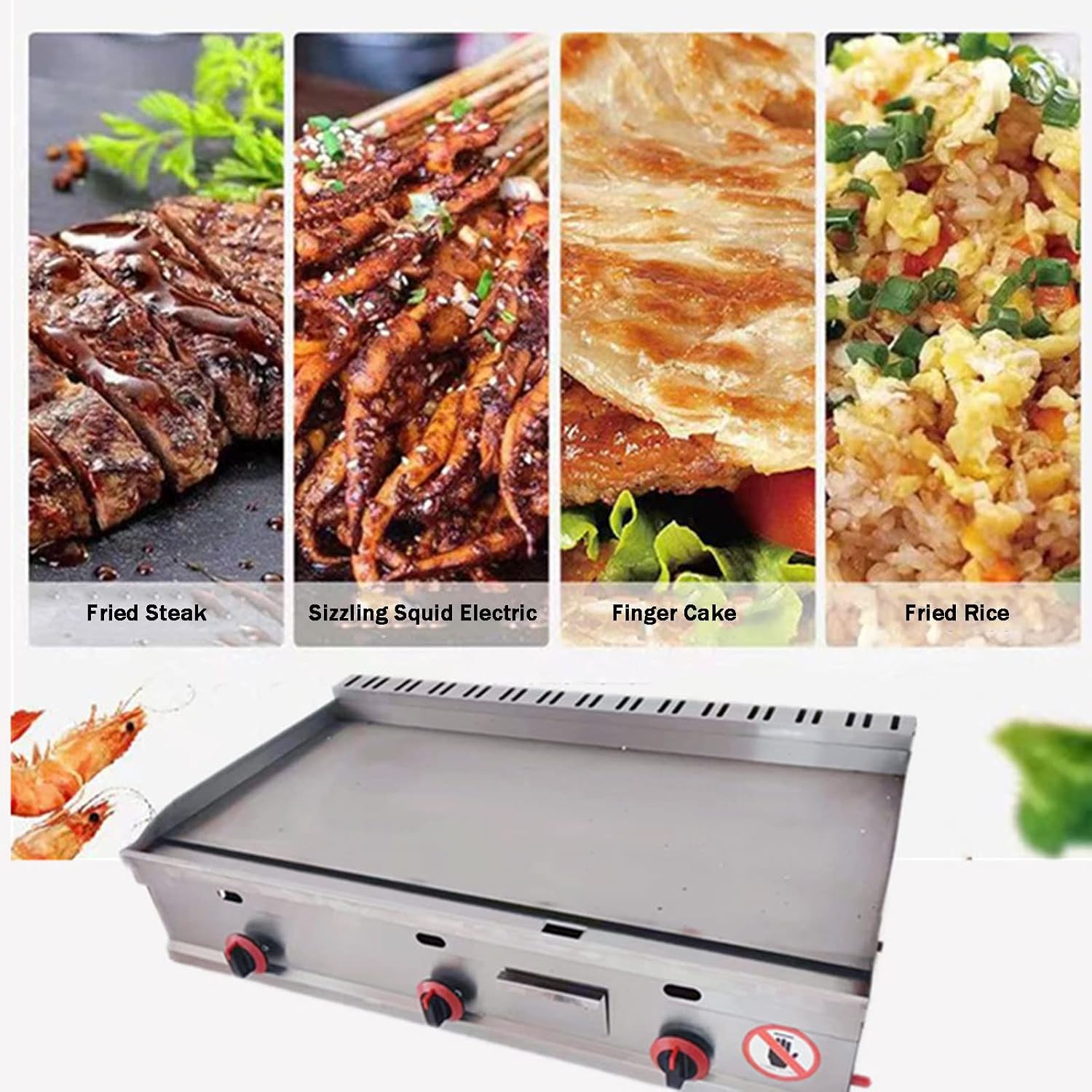 Commercial Propane Gas Griddle, Stainless Steel Portable Flat Top Grill, Heavy Duty Stainless Steel Flat Top Countertop Restaurant Griddle Grill Easy Clean for Indo-55-One Size
