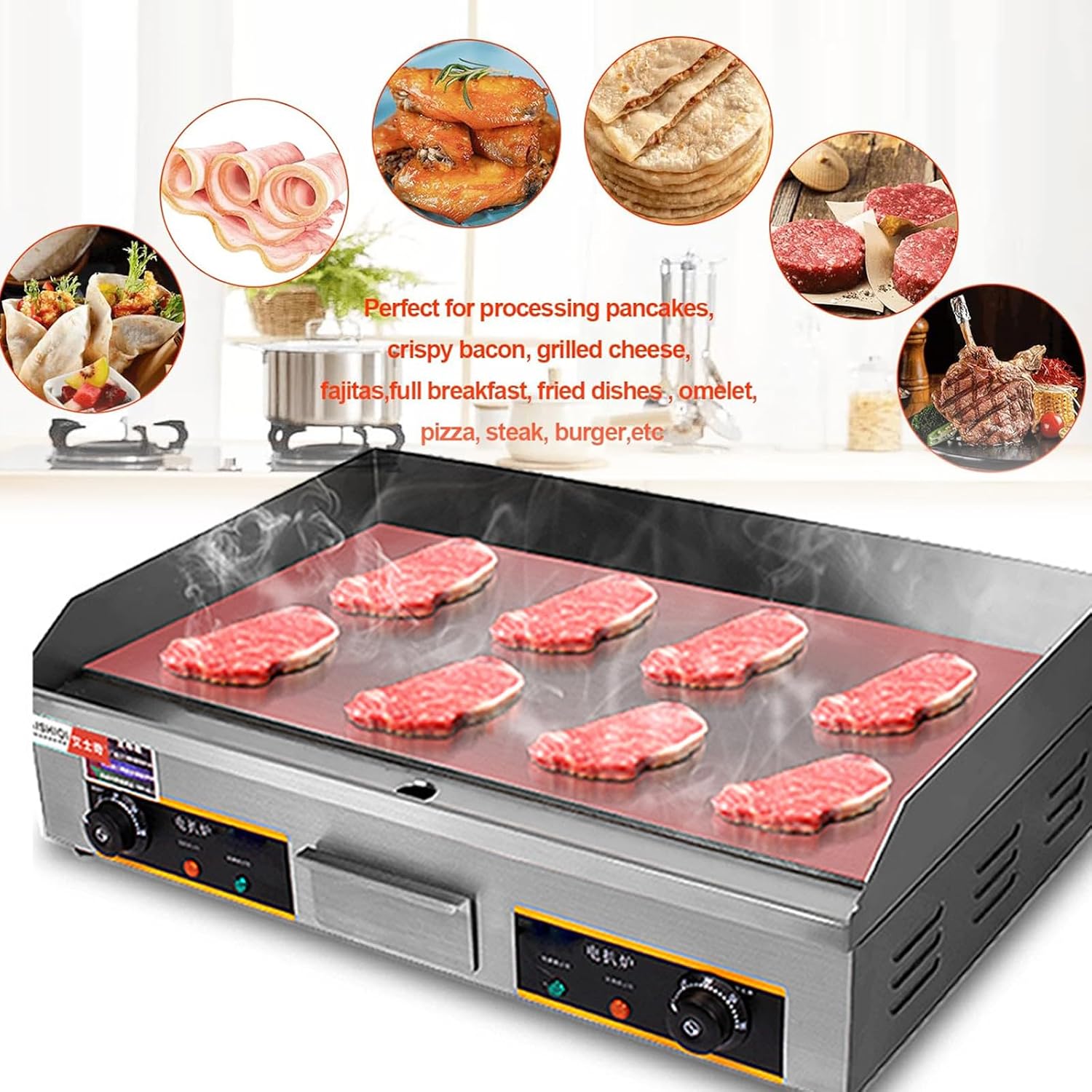 Commercial Electric Griddle 29', 4400W Stainless Steel Countertop Griddle Nonstick Flat Top Grill Indoor with 122℉-572℉Dual Temperature Control for Restaurant Kitchen