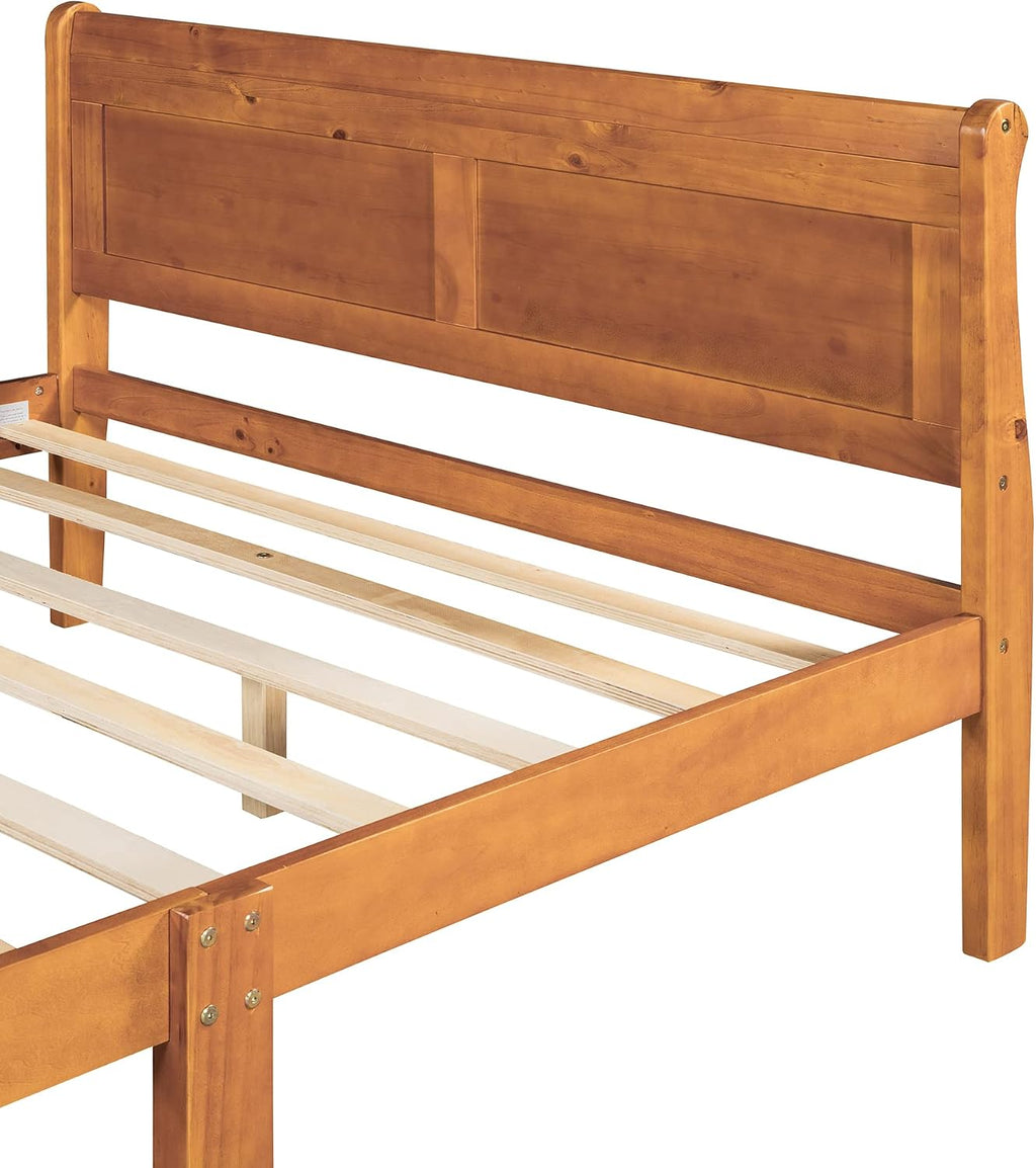Harper & Bright Designs Full Size Bed Frame with Headboard, Wood Platform Bed Frame Full Size Sleige Bed with Slats Set and Extra Supporting Legs,No Box-Spring Needed
