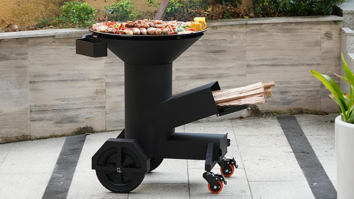 ONLYFIRE GRILLS Heavy Duty Rocket Stove with Griddle, Grate, Wheels, Ash Tool & Cover, Large Wood Stove BBQ Grill for Patio Outdoor Cooking Backyard Camping Beach Tailgating, 28x23x31in, GS346