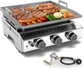 WAA 24000BTU Portable Propane Griddle, Tabletop Portable Propane Gas Grill with 3 Burners, Stainless Steel Flat Top Grill, Outdoor Cooking for Tailgating, Camping, RVs, BBQ, Patio, Silver