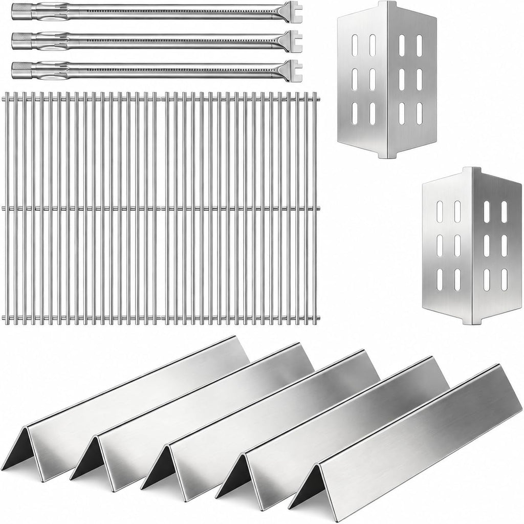 Grill Parts for Weber Genesis 300 Series with Front-Mounted Control, Fits Weber Genesis E310 E320 E330 Series Grill, Grill Grates + Flavorizer Bars+ Heat Deflector + Burner Tube（7528+7620+7622+62752）